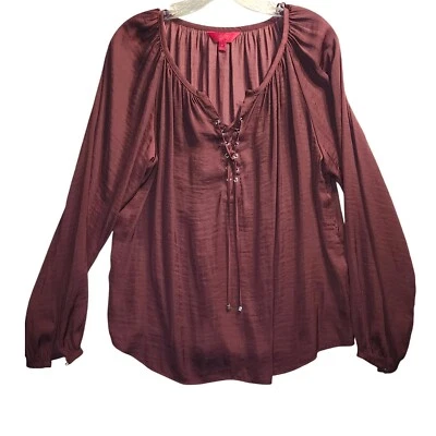 Blusa Campesina Jennifer Moore Con Cordones Manga Larga Top Granate Talla M Foto 1 de 4