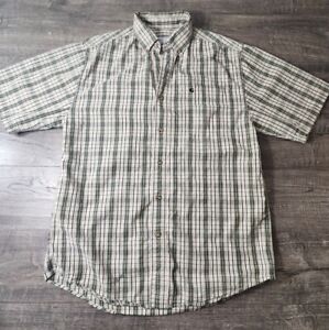 Carhartt Short Sleeve Button Down Shirt Green/Tan Plaid Men's Size Medium 