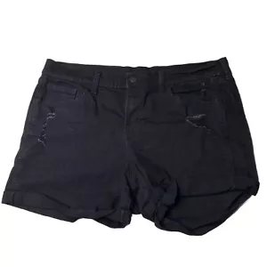 Old Navy Boyfriend Mid Rise Black Denim Jean Distressed Shorts Size 14 Women - Picture 1 of 5
