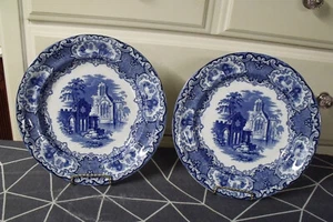 PASSENDES PAAR ANTIKE ENGLISCHE 10 1/4" BLAUE TRANSFERWARE TELLER - Bild 1 von 7