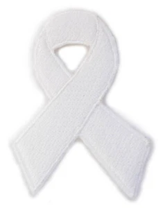 Lung/Bone Cancer Blindness Gay Teen Suicide White Awareness Ribbon Iron On Patch - Picture 1 of 3