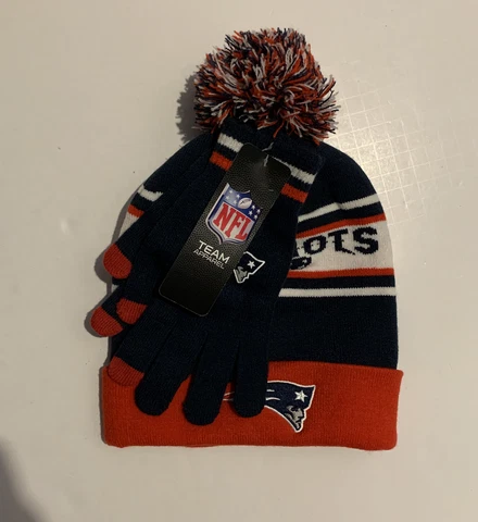 NEW NFL Team Apparel New England Patriots Beanie and Gloves Set NFL Hat Cap Cover