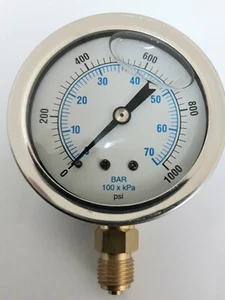 Manometer Glycerin gefüllt 1000 & 2000 PSI, 63 mm 1/4 BSP unten Eingang S/S - Bild 1 von 5