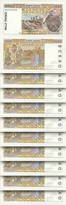 West African States, IVORY COAST, 1000 Francs 1997, UNC, 10 Pcs LOT, P-111Ag - Picture 1 of 4