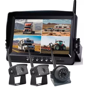 9" Wireless DVR Monitor 3x RV Round Backup Camera Rear Side View for Trailer Bus - Picture 1 of 12