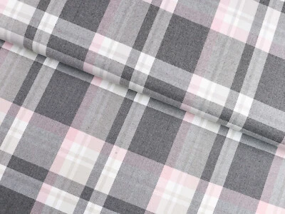 SCHOTTENKARO Karo Stoff Glencheck Tartan Hosenstoff GRAU ROSÉ WEIß EUR 13,98/m - Bild 1 von 2