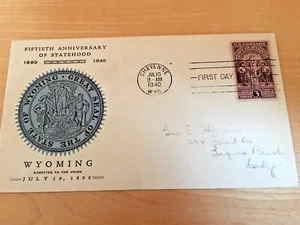 ANNIVERSARY STATEHOOD WYOMING   1940  POSTAL COVER  - Picture 1 of 1