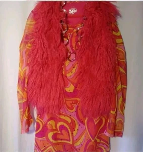 Groovy 70's GoGo Disco Hippie Girls Costume Dress Vest Necklace (Sz 12 & M) - Picture 1 of 4