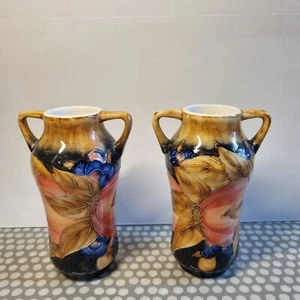Pair Of Old Tupton Ware "Pomegranate" Tube Lined Hand Painted Handled Vases - Picture 1 of 9