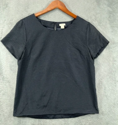 Blusa camisa manga corta J CREW para mujer pequeña lunares satinado sedoso azul marino Foto 1 de 4
