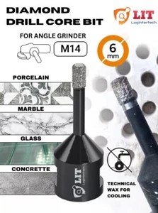 6mm M14 Diamond Drill Bit Dry Drill Core Bit Holesaw Cut Tile Marble Granite LIT - Picture 1 of 13