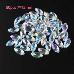 50 x AB Clear Sewing Acrylic Tear Drop Diamante Crystal Gem Rhinestone 7x15mm - Picture 1 of 8