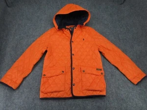 Polo Ralph Lauren Jacket Girls Large 14-16 Orange Hooded Puffer Snap Up Youth L - Picture 1 of 19