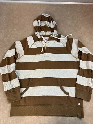 Pullover de manga larga Henley de algodón a rayas marrón con capucha grande Lucky Brand para hombre Foto 1 de 4