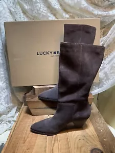 NEW Lucky Brand Women Fukko Boot Size 7 Cone Heel Retro Slouch Coffee Oil Suede - Picture 1 of 15