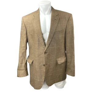 Jos. A. Bank Men's Brown Plaid Silk Wool Linen Sports Coat Blazer Jacket Size L - Picture 1 of 4