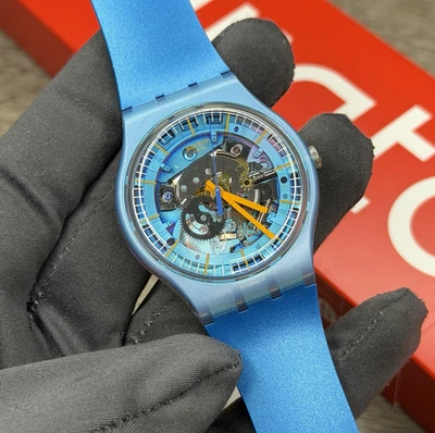 NUEVO✅ESQUELETO✅ Reloj Swatch Original AZUL BRILLANTE Azul Silicona Unisex SUOM116 Foto 1 de 4