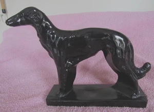 Estatua de perro Borzoi vintage vikingo Dalzell negro vidrio macizo 10"x7"x2" - Imagen 1 de 7