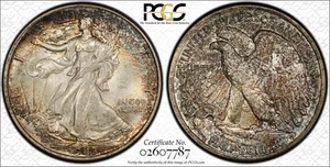 1943 Walking Liberty Half Dollar PCGS MS 65 - Obverse Rainbow Toning - Picture 1 of 6