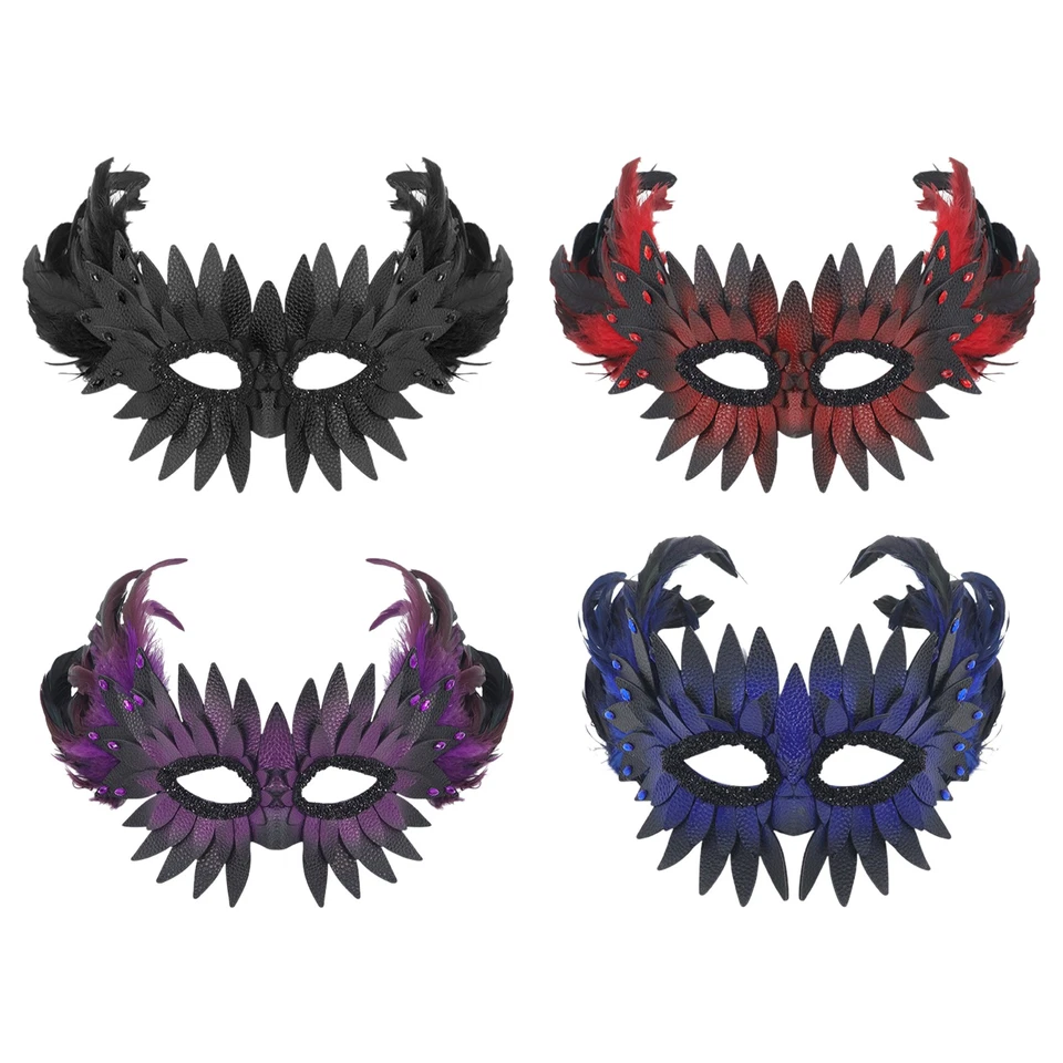 Women's Feathered Owl Leather Half-Face Mask Halloween Carnival Masquerade Mask - Image 1 of 2
