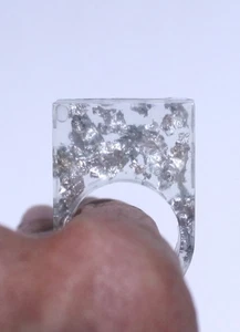 Einfacher Acryl Harz Ring Silber Blatt Flocke Intarsien Sondergröße 6-11 - Bild 1 von 5