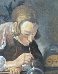 Boy Blowing A Bubble After Chardin - Original Oil Painting - Picture 1 of 1