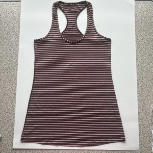 Camiseta sin mangas LULULEMON CRB COOL RACERBACK 6 rayas blanca a rayas burdeos - Imagen 1 de 5