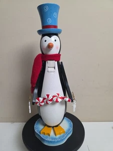 Wood Penguin Christmas Nutcracker 14" Yellow Feet, Top Hat w/ Peppermint Candy - Picture 1 of 8