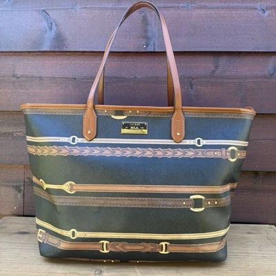 Ralph Lauren Black Brown Equestrian Logo Print Handbag Belts Western Buckle READ - Image 1 of 4