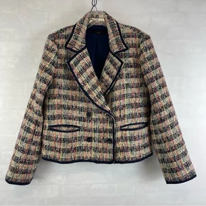 Talbots Tweed zweireihiger Blazer marineblauer Besatz mehrfarbig Jacke Größe 8 - Bild 1 von 13