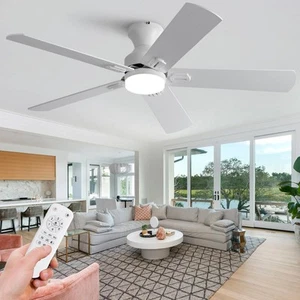 48 Inch White Ceiling Fans with Lights and Remote,Low Profile Flush Mount Mod... - Picture 1 of 6