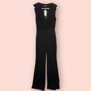 Bebe Sleeveless Black Jumpsuit Belle Du Jour Blair Surplus V Neckline Sz 8 - Picture 1 of 16