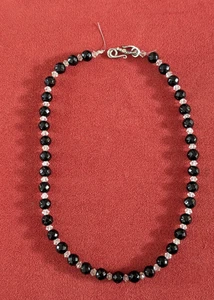 Vintage Black And Clear Glass Bead Necklace 16 Inches In Need Of Repair - Picture 1 of 3