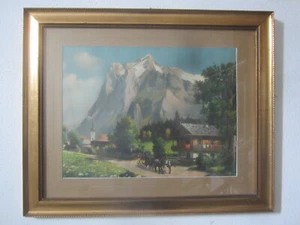Farblithografie Garmisch-Partenkirchen Zugspitze 30er  antik ART DECO 46 x 57 - Bild 1 von 12