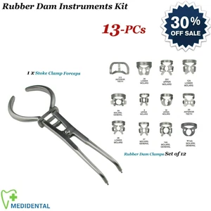 13-PCs Labor Universal Klemme Zahnmedizin Gummi Damm Instrumente Set Stoke Zange - Bild 1 von 3