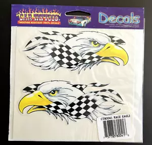 PEGATINA ADHESIVA RACE EAGLE 2X5" NUEVA EN PAQUETE PAQUETE 2 BANDERAS A CUADROS - Imagen 1 de 2