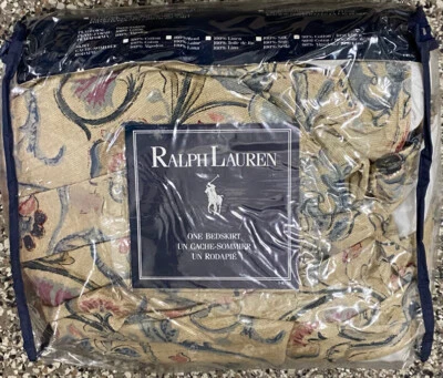 Ralph Lauren Provence Full Tan Floral Bed Skirt Dust Ruffle 90% Cotton 10% Linen - Image 1 of 3