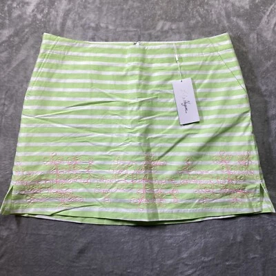 Lady Hagen Golf Skort Women's 16 Green Striped Pink Embroidery Skirt Shorts NWT - Image 1 of 4