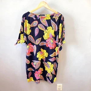 Trina Turk Size 10 Vinet Escapade Mini Dress Navy Floral Tie Sleeve - Picture 1 of 5