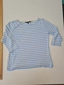 Ladies 3/4 Sleeve T Shirt Crew Clothing Size 14 Blue Stripe 28857 - Picture 1 of 13