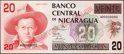 Nicaragua 20 Cordobas 1990, UNC, SPECIMEN (Muestra Sin Valor), A 00000000,P-176s - Image 1 of 4