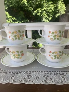 Lot/set Of 4Corelle Strawberry Sundae Coffee Cup Mugs Saucers - Imagen 1 de 5