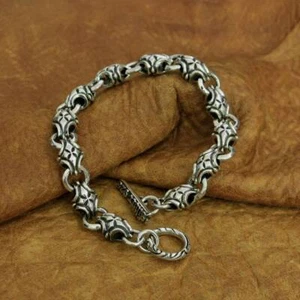 Pulsera de plata de ley 925 con eslabones cruzados cadena punk motociclista joyería TA226A - Imagen 1 de 21