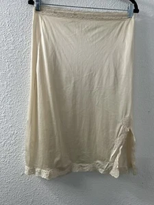 Vintage Beige Half Slip Lingerie Decorative Hem Retro Under Slip Side Slit 30” - Picture 1 of 8