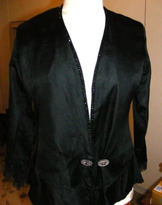 Vintage 1900s -1910 black silk jacket French Jet beading & lace trim size 10 UK - Picture 1 of 9