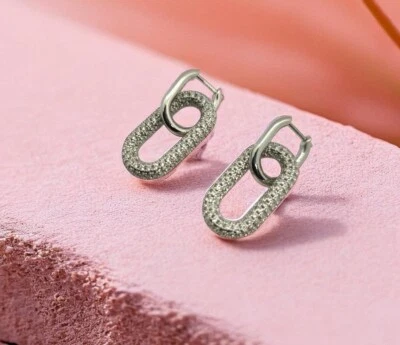 Sparkling Silver Dangle Earrings 40mm with Zirconia Shimmering Stones. - Image 1 of 4