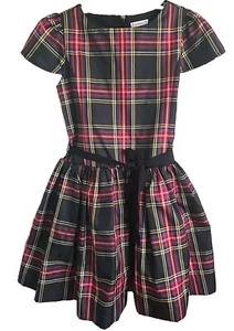 Crewcuts Girls Black Red Tartan Plaid Flare Drop Waist Dress size 8 - Picture 1 of 5