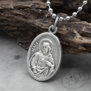 Sacred Heart Of Jesus Have Mercy On Us Medaille Anhänger Halskette Italien mit Kugelkette - Bild 1 von 9