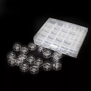 Clear Bobbin Box Container With 25 Bobbins For Sewing Machine Case Spools - Picture 1 of 6