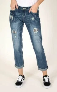 Grace in LA Jeans Women's Distressed Boyfriend Stretch Jeans With Patches & Rips - Picture 1 of 6